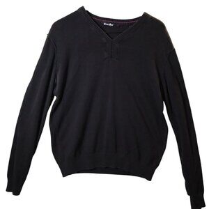 Brave Soul Black V-Neck Knit Sweater L Cotton Blend Long Sleeve Mens Pullover